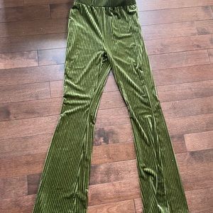 green ribbed flare pants